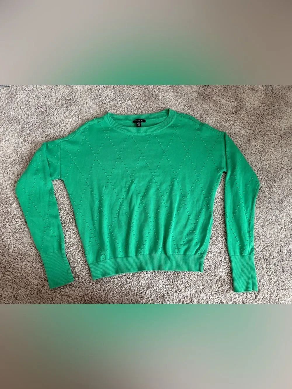 Tribal Green Eyelet Knit Crewneck Sweater with Thumbholes